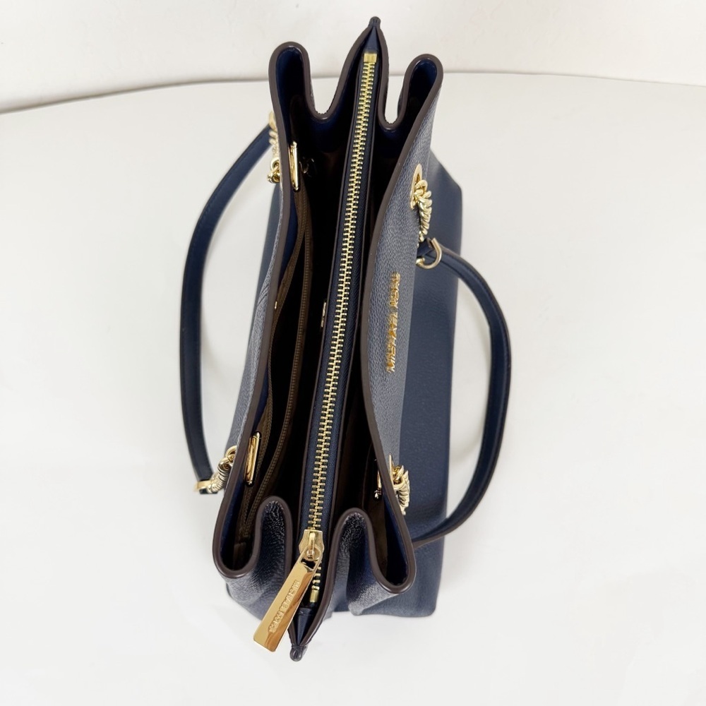 Michael Kors Navy Blue Large Teagan Large Pebbled Leather Shoulder Bag Purse - Picture 7 of 12